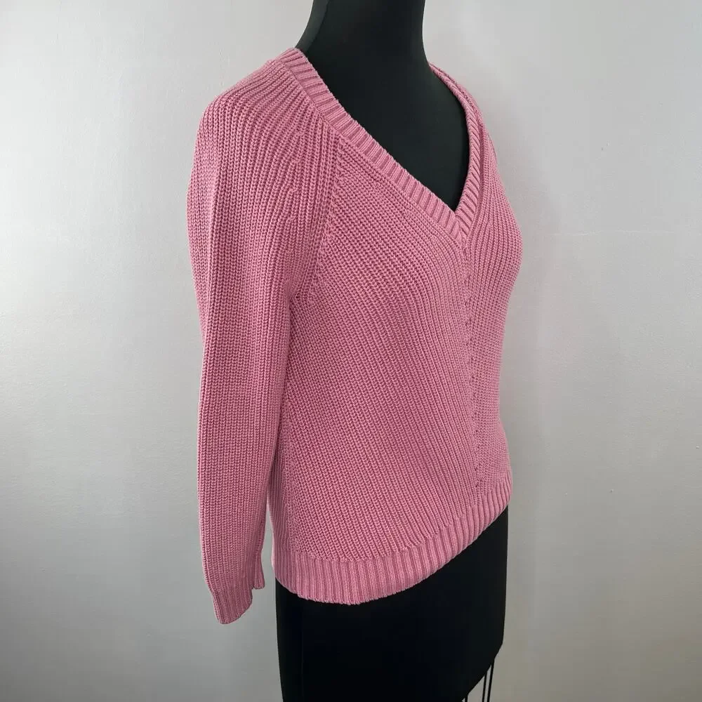 MARINE LAYER Ezra V-Neck Sweater in Light Mauve Pink 100% Cotton Standard Fit S - Picture 3 of 9